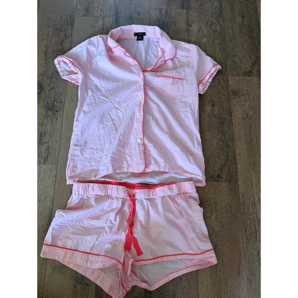 J. Crew Other - J. Crew Short Sleeve pajama Set in End On End Cotton Set Women Medium Pink